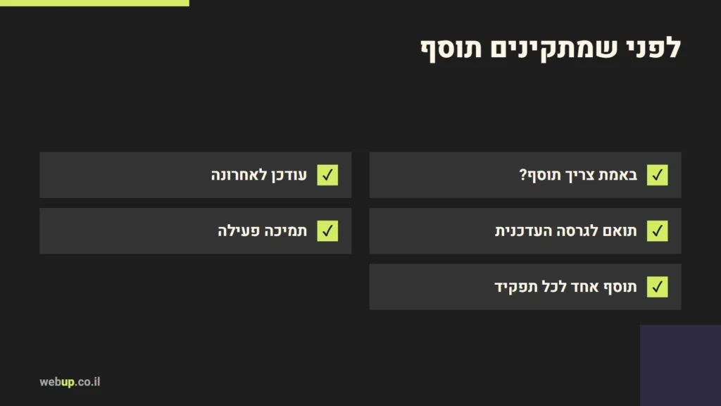 תרשים: לפני שמתקינים תוסף