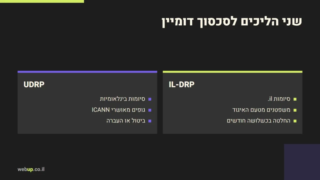 תרשים: שני הליכים לסכסוך דומיין