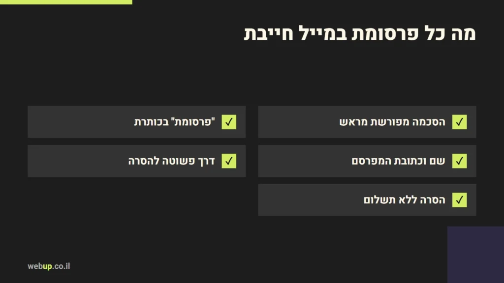 תרשים: מה כל פרסומת במייל חייבת