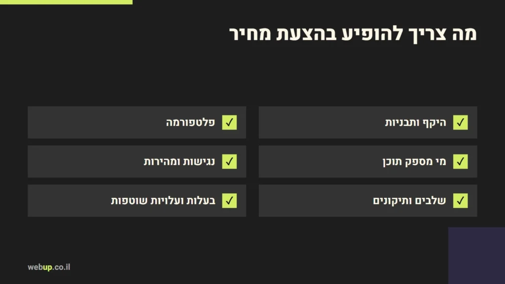 תרשים: מה צריך להופיע בהצעת מחיר