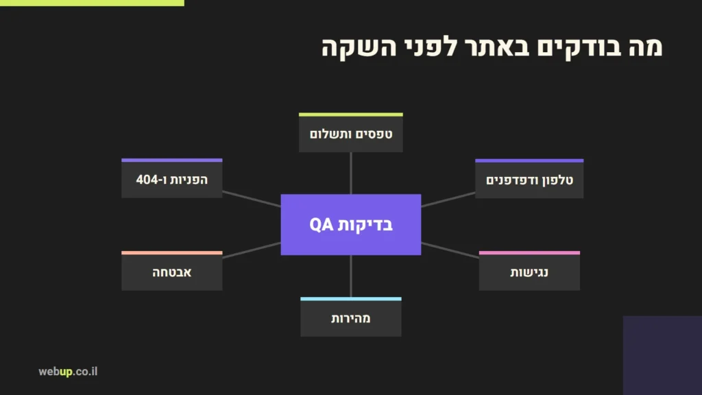 תרשים: מה בודקים באתר לפני השקה