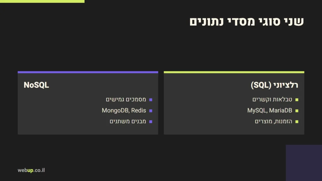 תרשים: שני סוגי מסדי נתונים